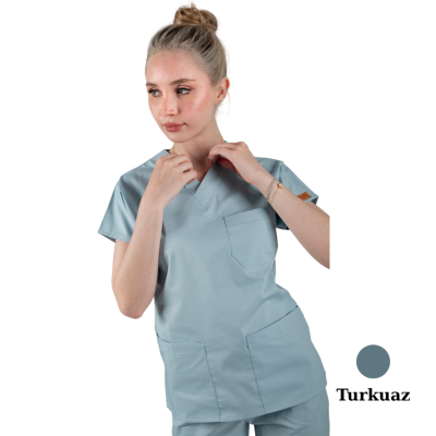 Çamaşır Suyuna Dirençli Likralı Doktor Ve Hemşire Forması Unisex Cerrahi Takım Turkuaz BRL SCRUB INDANTHREN - 5