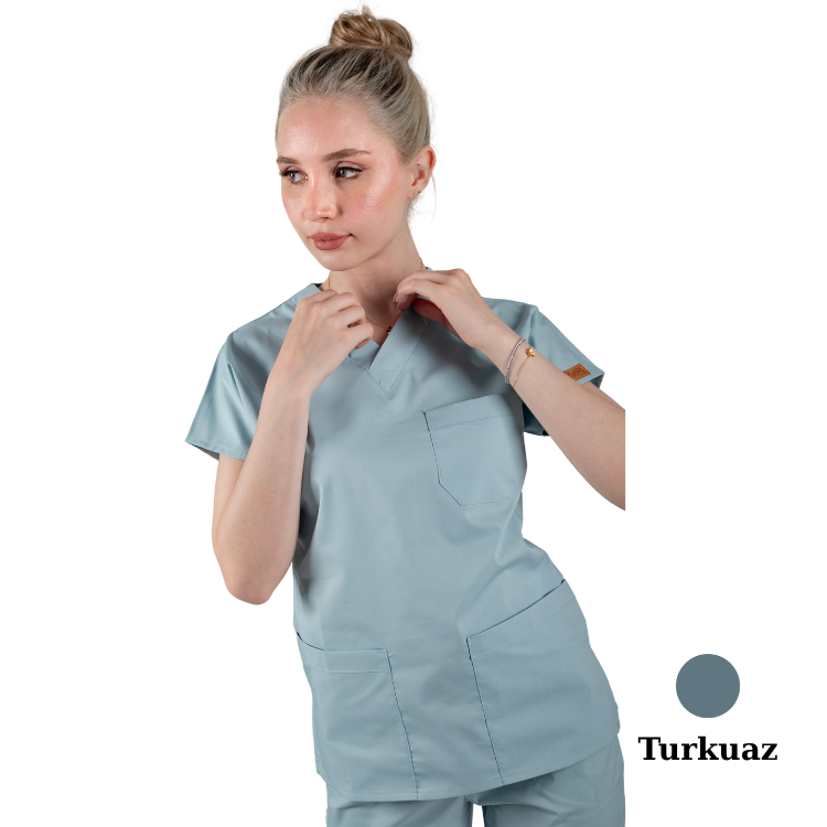 Çamaşır Suyuna Dirençli Likralı Doktor Ve Hemşire Forması Unisex Cerrahi Takım Turkuaz BRL SCRUB INDANTHREN - 5
