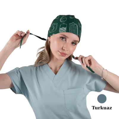 Çamaşır Suyuna Dirençli Likralı Doktor Ve Hemşire Forması Unisex Cerrahi Takım Turkuaz BRL SCRUB INDANTHREN - 6
