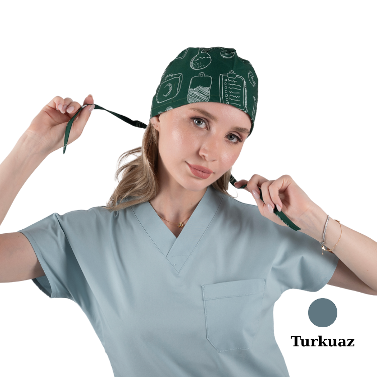Çamaşır Suyuna Dirençli Likralı Doktor Ve Hemşire Forması Unisex Cerrahi Takım Turkuaz BRL SCRUB INDANTHREN - 6