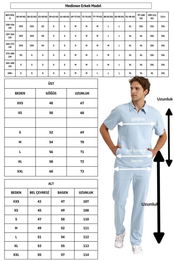 BRLMEDİMEN | TEK ÜST Reglan Kol Gizli Fermuarlı Gömlek Yaka Doktor ve Hemşire Cerrahi Forması - 5
