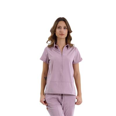 BRLMEDİNİLLA | Tek Üst Yandan Cepli Gizli Fermuar Polo Yaka DoktorHemşire Cerrahi Forma - 1