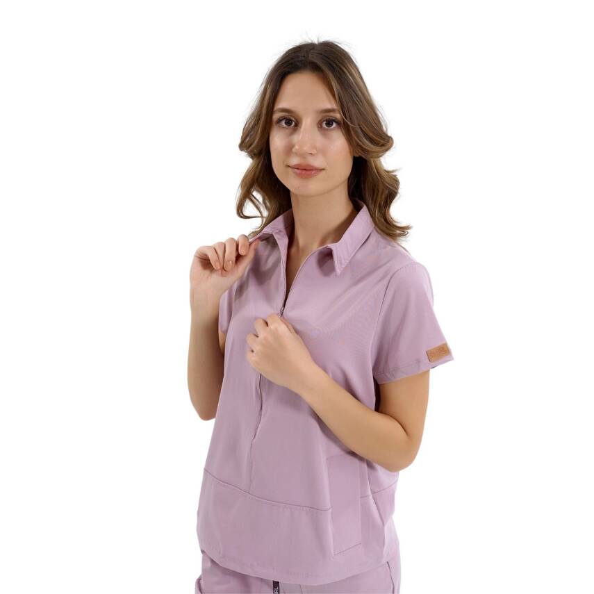 BRLMEDİNİLLA | Tek Üst Yandan Cepli Gizli Fermuar Polo Yaka DoktorHemşire Cerrahi Forma - 6