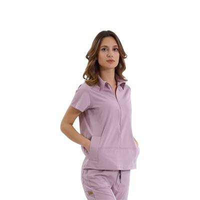 BRLMEDİNİLLA | Tek Üst Yandan Cepli Gizli Fermuar Polo Yaka DoktorHemşire Cerrahi Forma - 7