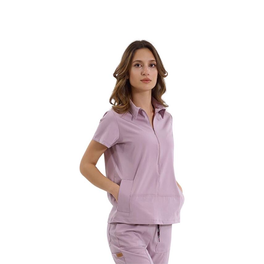 BRLMEDİNİLLA | Tek Üst Yandan Cepli Gizli Fermuar Polo Yaka DoktorHemşire Cerrahi Forma - 7