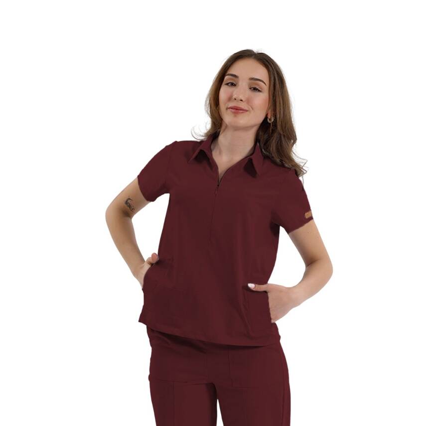 BRLMEDİNİLLA | Tek Üst Yandan Cepli Gizli Fermuar Polo Yaka DoktorHemşire Cerrahi Forma - 12
