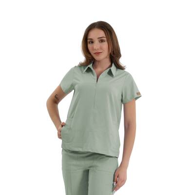 BRLMEDİNİLLA | Tek Üst Yandan Cepli Gizli Fermuar Polo Yaka DoktorHemşire Cerrahi Forma - 13