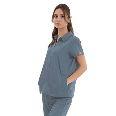 BRLMEDİNİLLA | Tek Üst Yandan Cepli Gizli Fermuar Polo Yaka DoktorHemşire Cerrahi Forma - 19