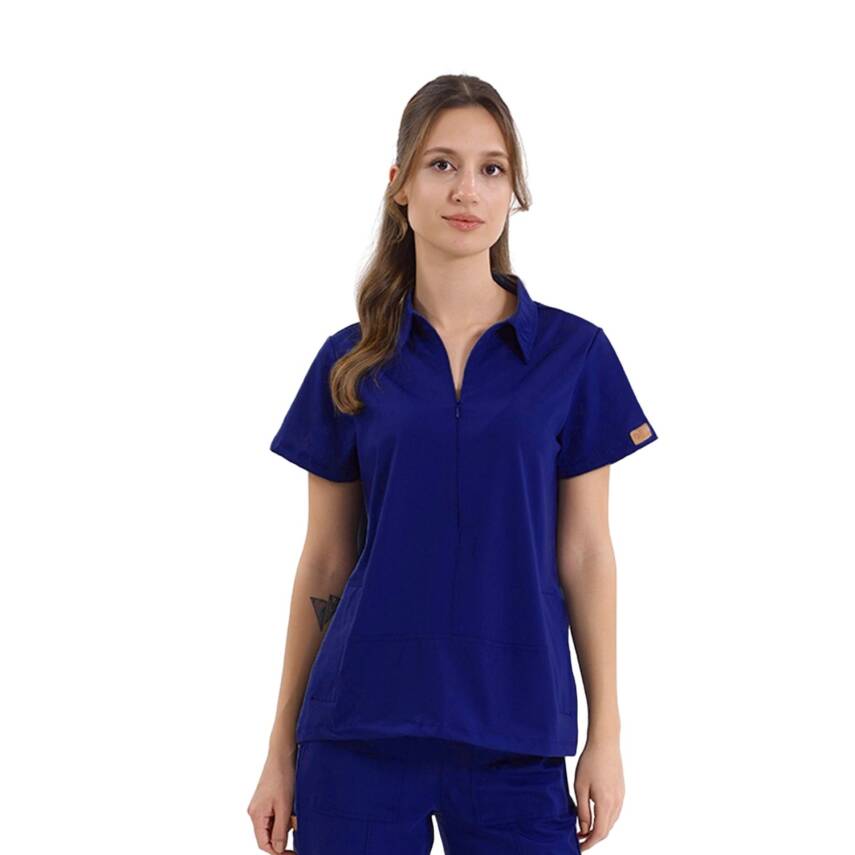 BRLMEDİNİLLA | Tek Üst Yandan Cepli Gizli Fermuar Polo Yaka DoktorHemşire Cerrahi Forma - 26