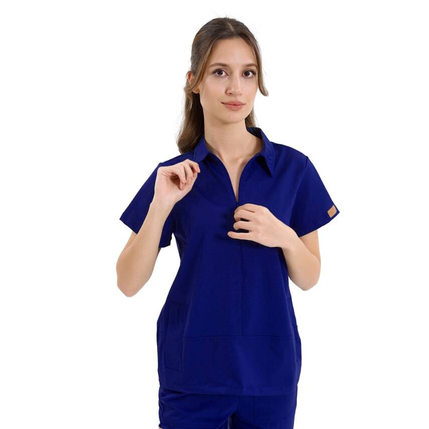 BRLMEDİNİLLA | Tek Üst Yandan Cepli Gizli Fermuar Polo Yaka DoktorHemşire Cerrahi Forma - 27