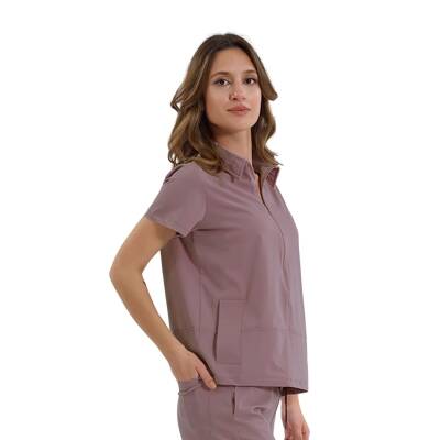 BRLMEDİNİLLA | Tek Üst Yandan Cepli Gizli Fermuar Polo Yaka DoktorHemşire Cerrahi Forma - 32