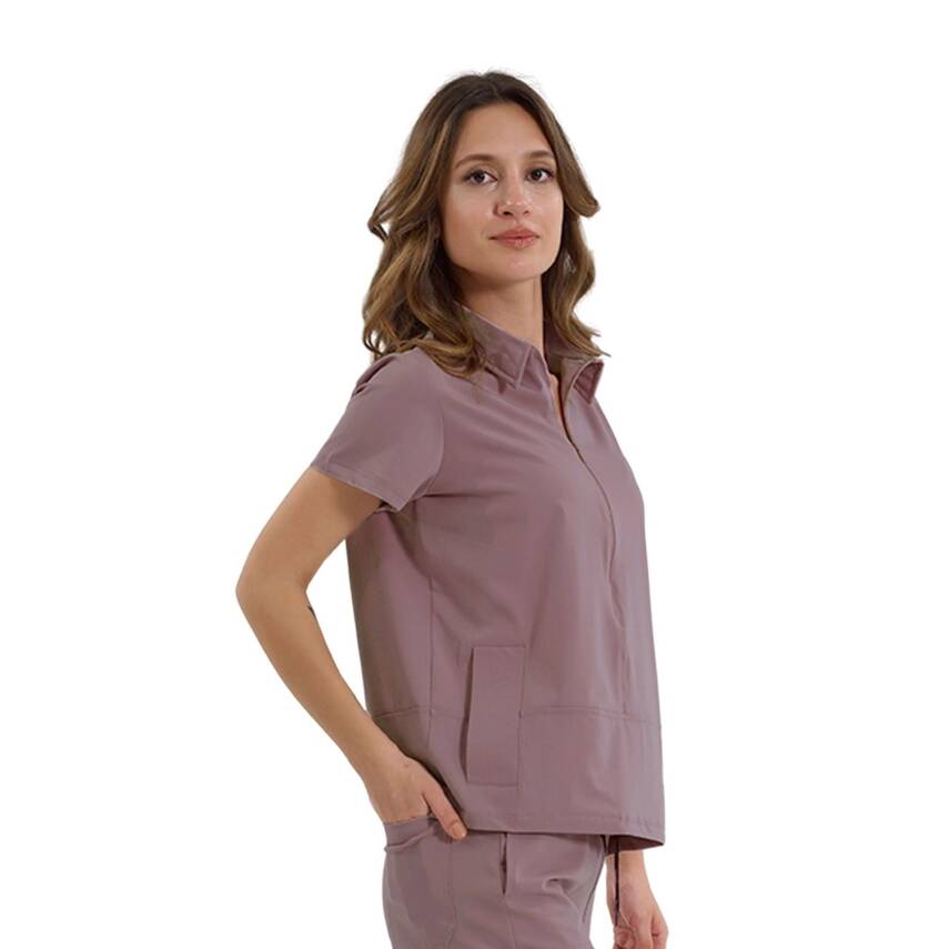 BRLMEDİNİLLA | Tek Üst Yandan Cepli Gizli Fermuar Polo Yaka DoktorHemşire Cerrahi Forma - 32