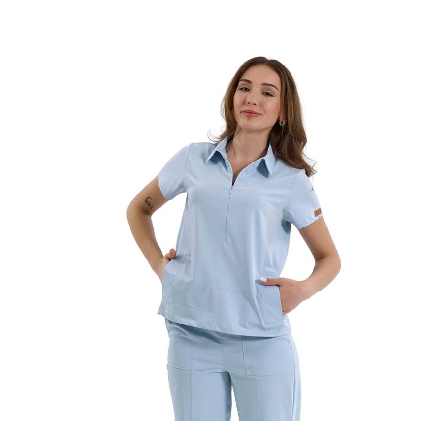 BRLMEDİNİLLA | Tek Üst Yandan Cepli Gizli Fermuar Polo Yaka DoktorHemşire Cerrahi Forma - 33