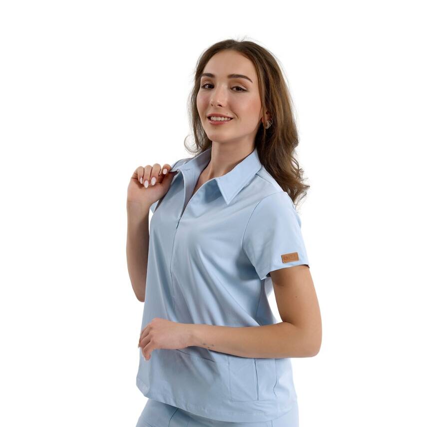 BRLMEDİNİLLA | Tek Üst Yandan Cepli Gizli Fermuar Polo Yaka DoktorHemşire Cerrahi Forma - 34