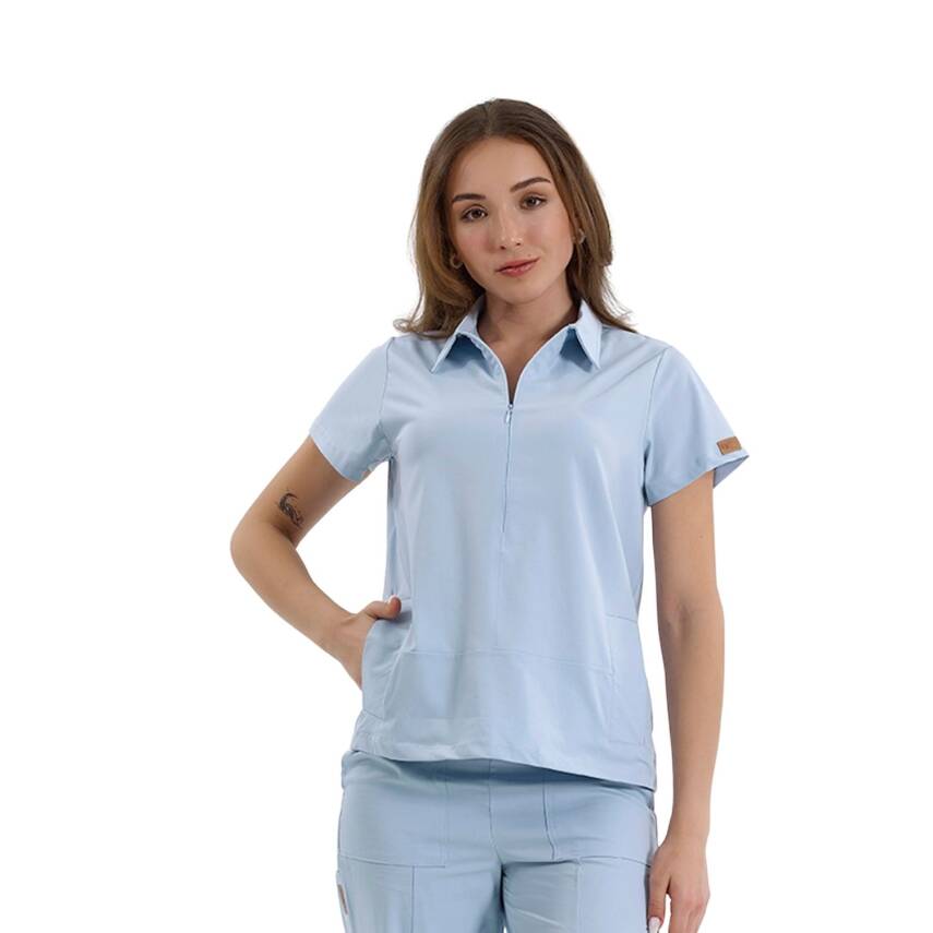 BRLMEDİNİLLA | Tek Üst Yandan Cepli Gizli Fermuar Polo Yaka DoktorHemşire Cerrahi Forma - 35