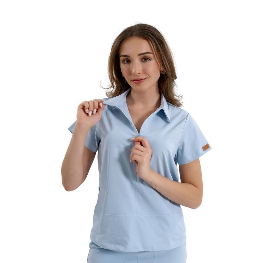 BRLMEDİNİLLA | Tek Üst Yandan Cepli Gizli Fermuar Polo Yaka DoktorHemşire Cerrahi Forma - 36