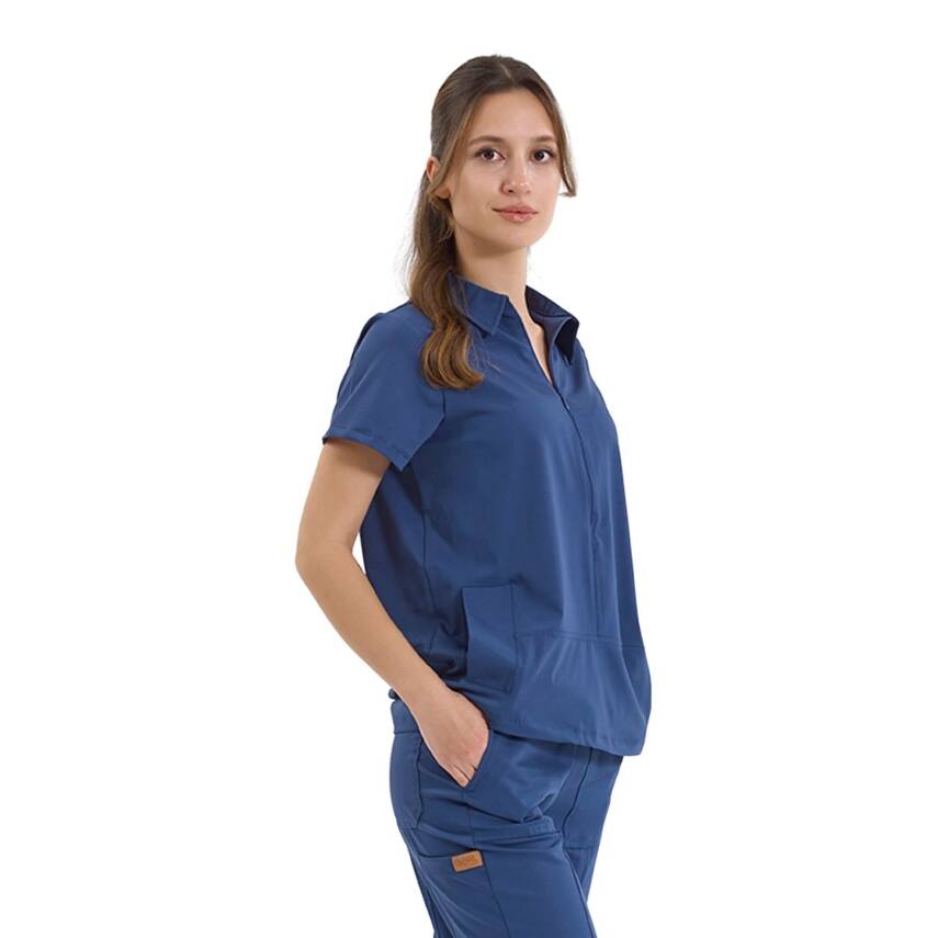 BRLMEDİNİLLA | Tek Üst Yandan Cepli Gizli Fermuar Polo Yaka DoktorHemşire Cerrahi Forma - 37