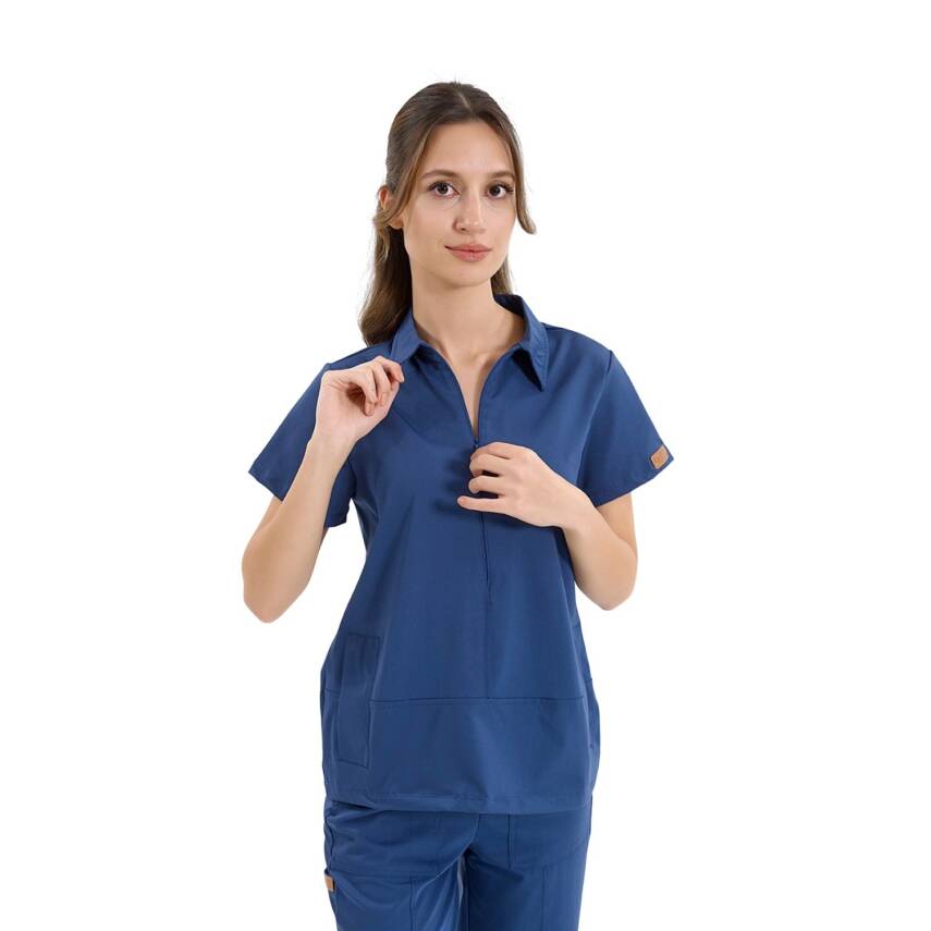 BRLMEDİNİLLA | Tek Üst Yandan Cepli Gizli Fermuar Polo Yaka DoktorHemşire Cerrahi Forma - 38