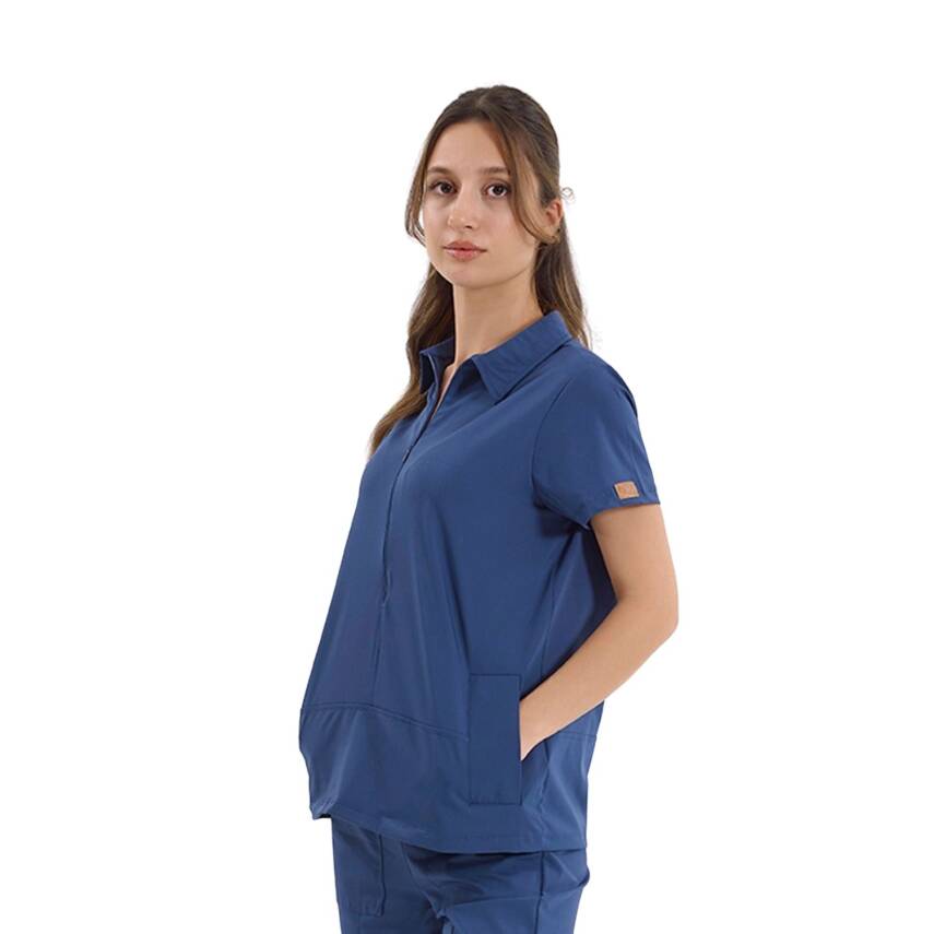 BRLMEDİNİLLA | Tek Üst Yandan Cepli Gizli Fermuar Polo Yaka DoktorHemşire Cerrahi Forma - 39