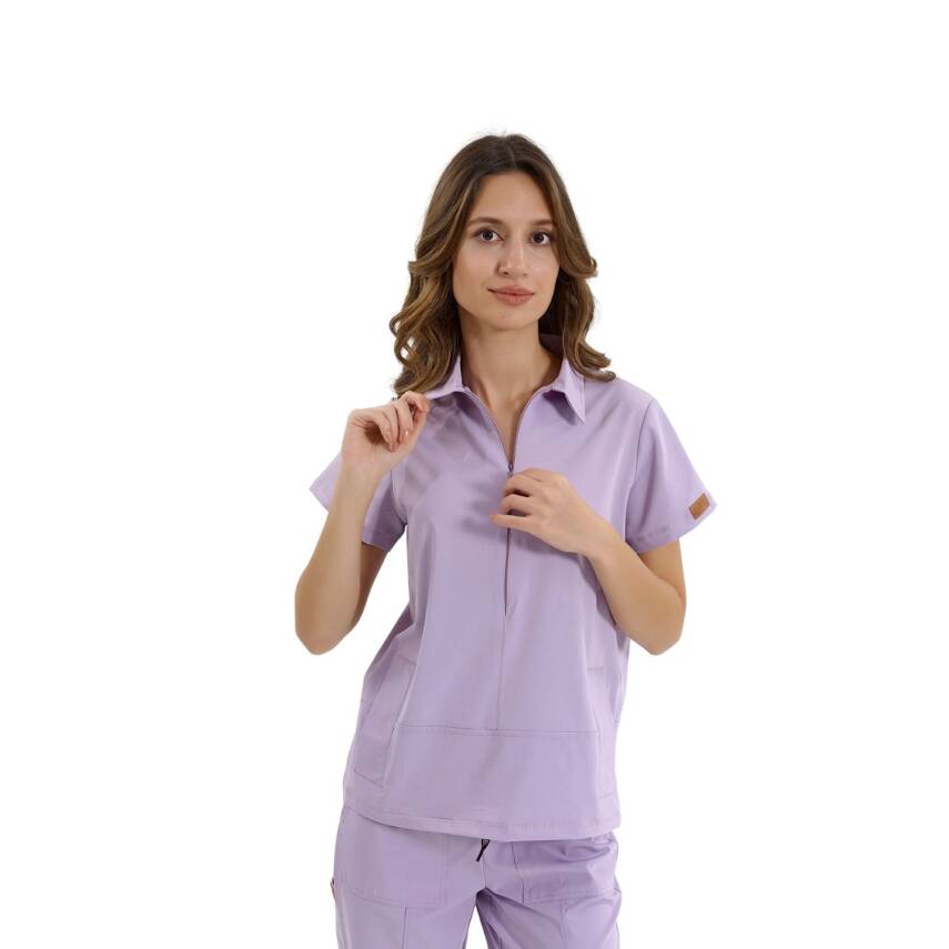 BRLMEDİNİLLA | Tek Üst Yandan Cepli Gizli Fermuar Polo Yaka DoktorHemşire Cerrahi Forma - 52