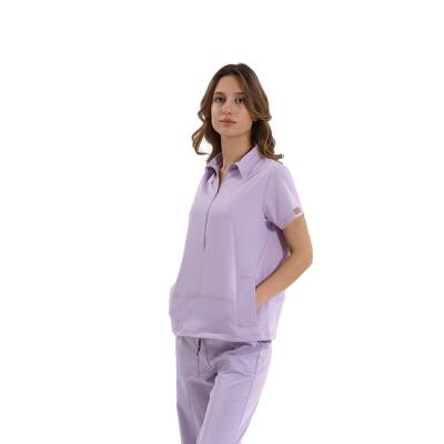 BRLMEDİNİLLA | Tek Üst Yandan Cepli Gizli Fermuar Polo Yaka DoktorHemşire Cerrahi Forma - 53