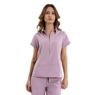 BRLMEDİNİLLA | Tek Üst Yandan Cepli Gizli Fermuar Polo Yaka DoktorHemşire Cerrahi Forma - 2